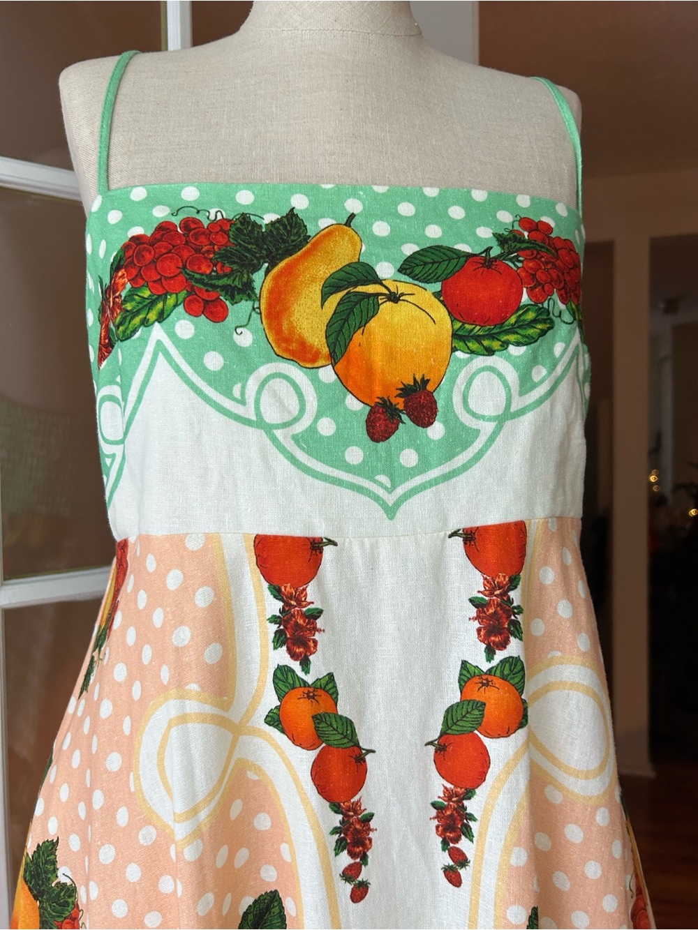 Caroline Constas Peach, Green and Yellow Polka dot Fruit-Print Maxi Dress - Picture 4 of 12